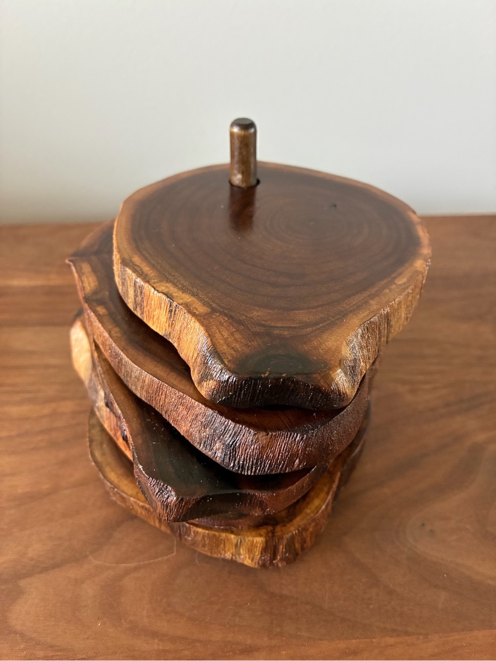 Rustic Live Edge Wood Coaster Set of 4 | Natural Raw Edge Wooden Drink Coasters - Picture 3 of 11
